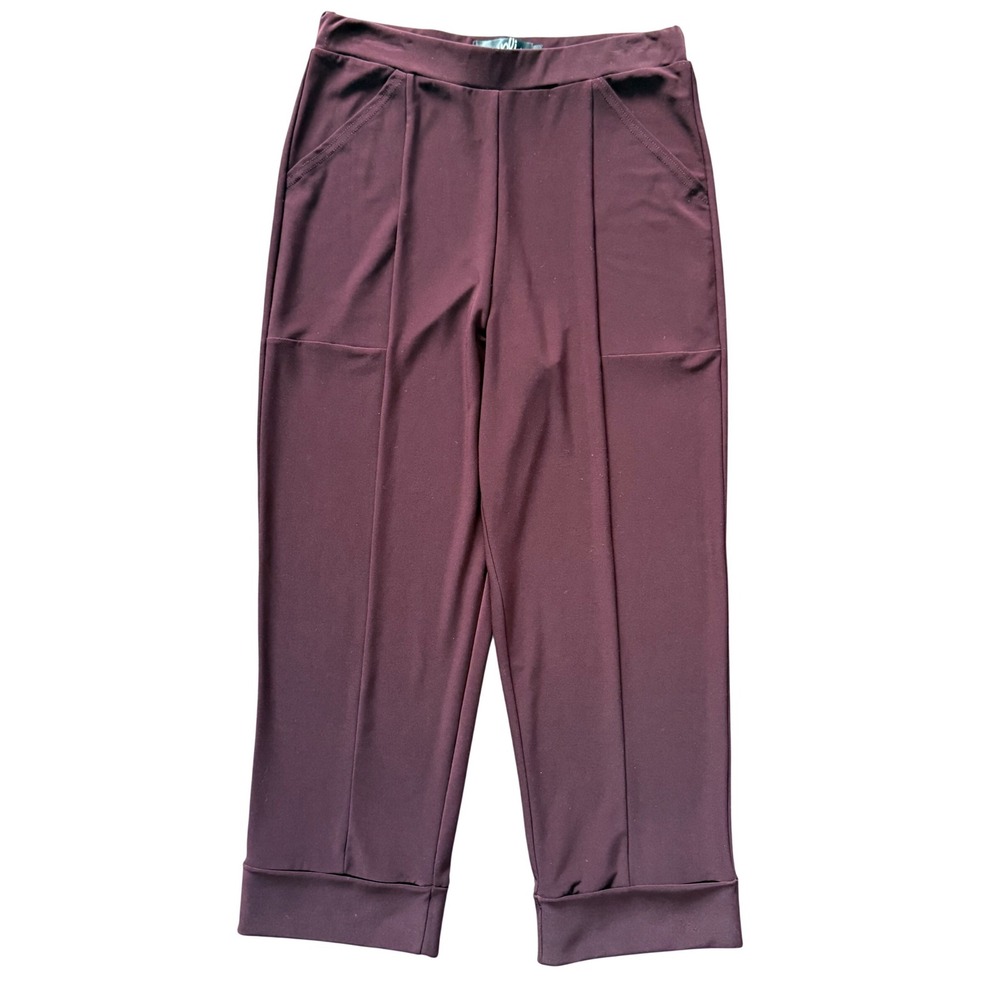 Sympli Women Burgundy Cropped Wide Leg Pants Elastic Waist Pockets Size 4 Canada